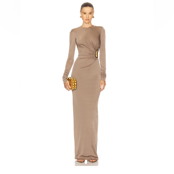 Rebecca Vallance Dresses & Skirts - Rebecca Valance Elegant Taupe Long Sleeve Gown
